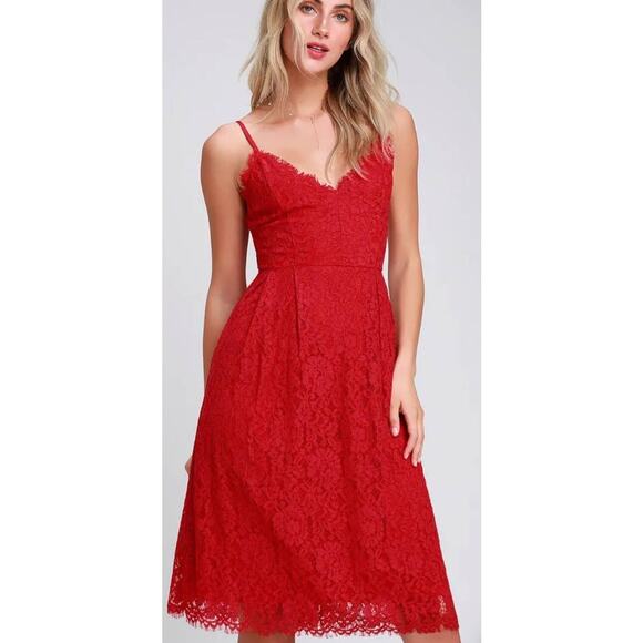 Lulu's Dresses & Skirts - Lulus Womens size XL Royal Treatment Red Lace Midi Skater Dress
